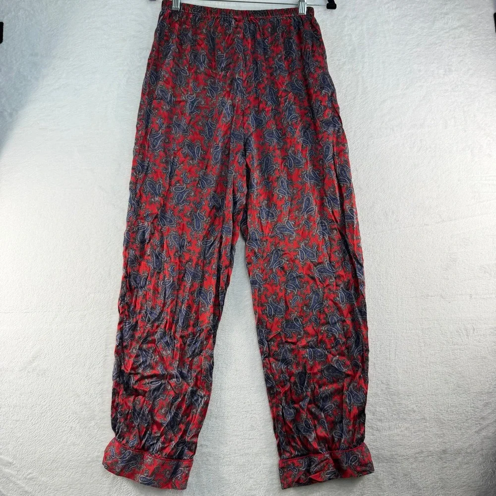 Vintage Soo Silks Medium Pajama Pants 100% Silk Paisley Elastic Waist Red Blue